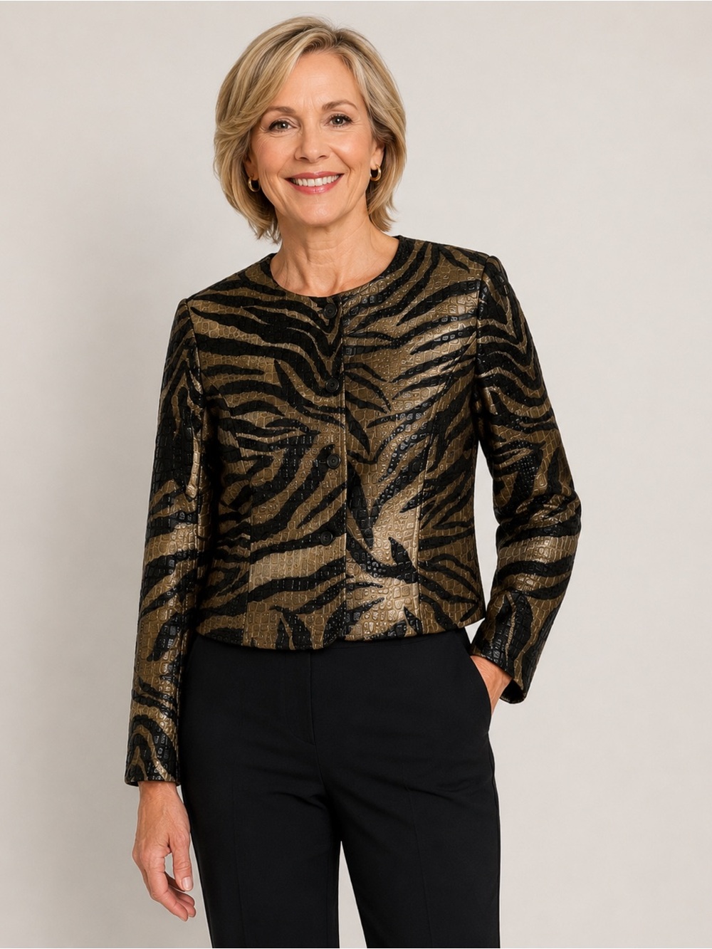 Selene Sport Tiger Animal Print Textured Jacket Blazer S Y2K